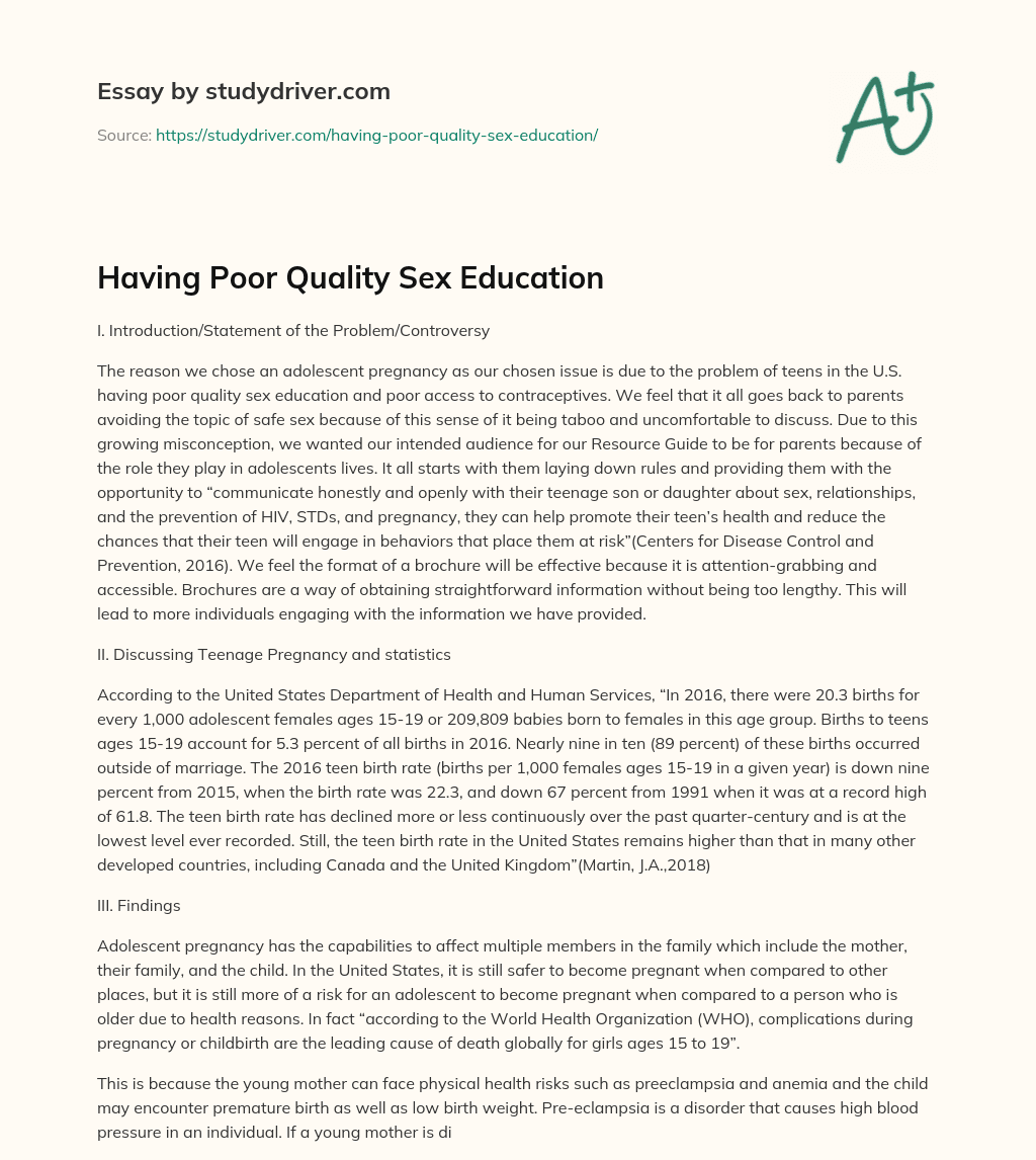 Having Poor Quality Sex Education essay
