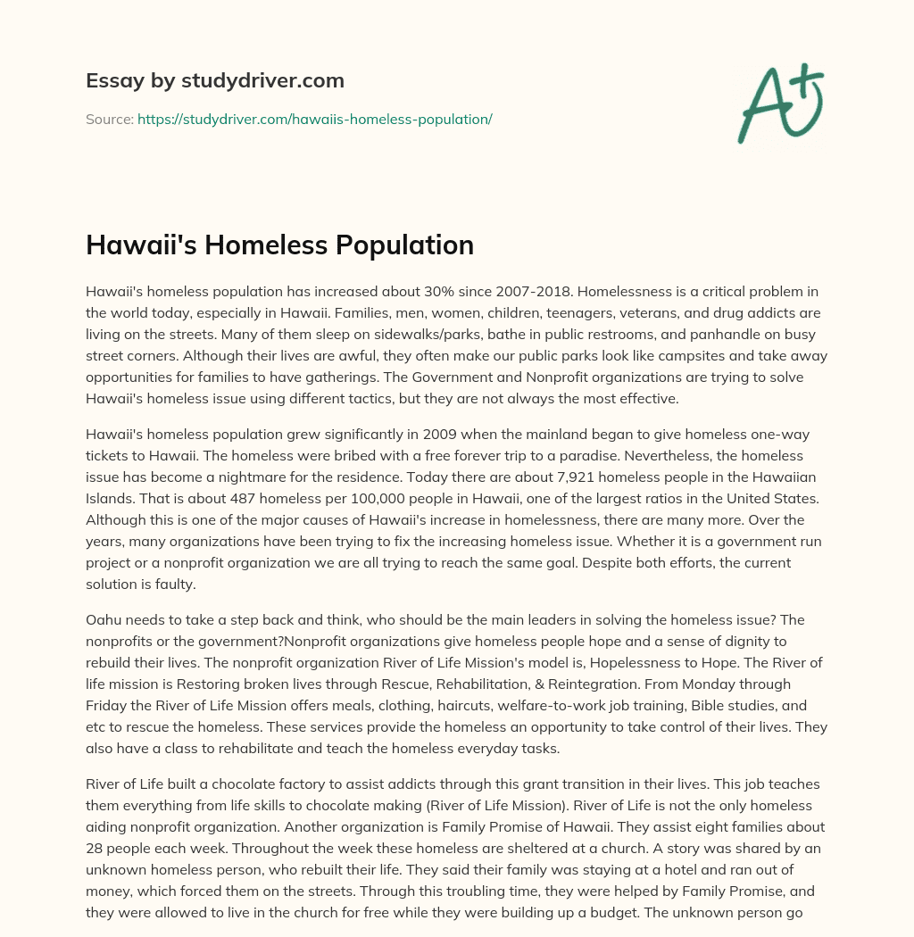 Hawaii’s Homeless Population essay