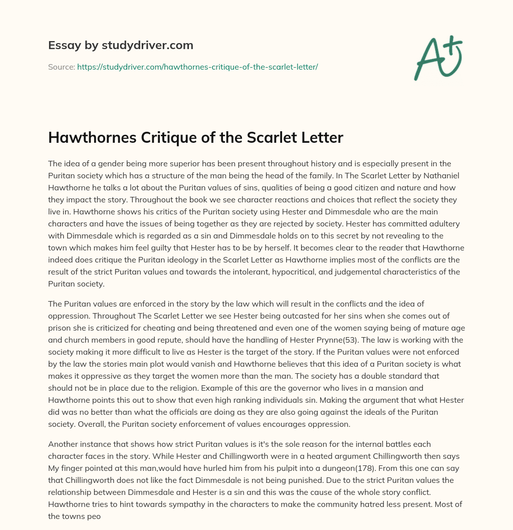 Hawthornes Critique of the Scarlet Letter essay