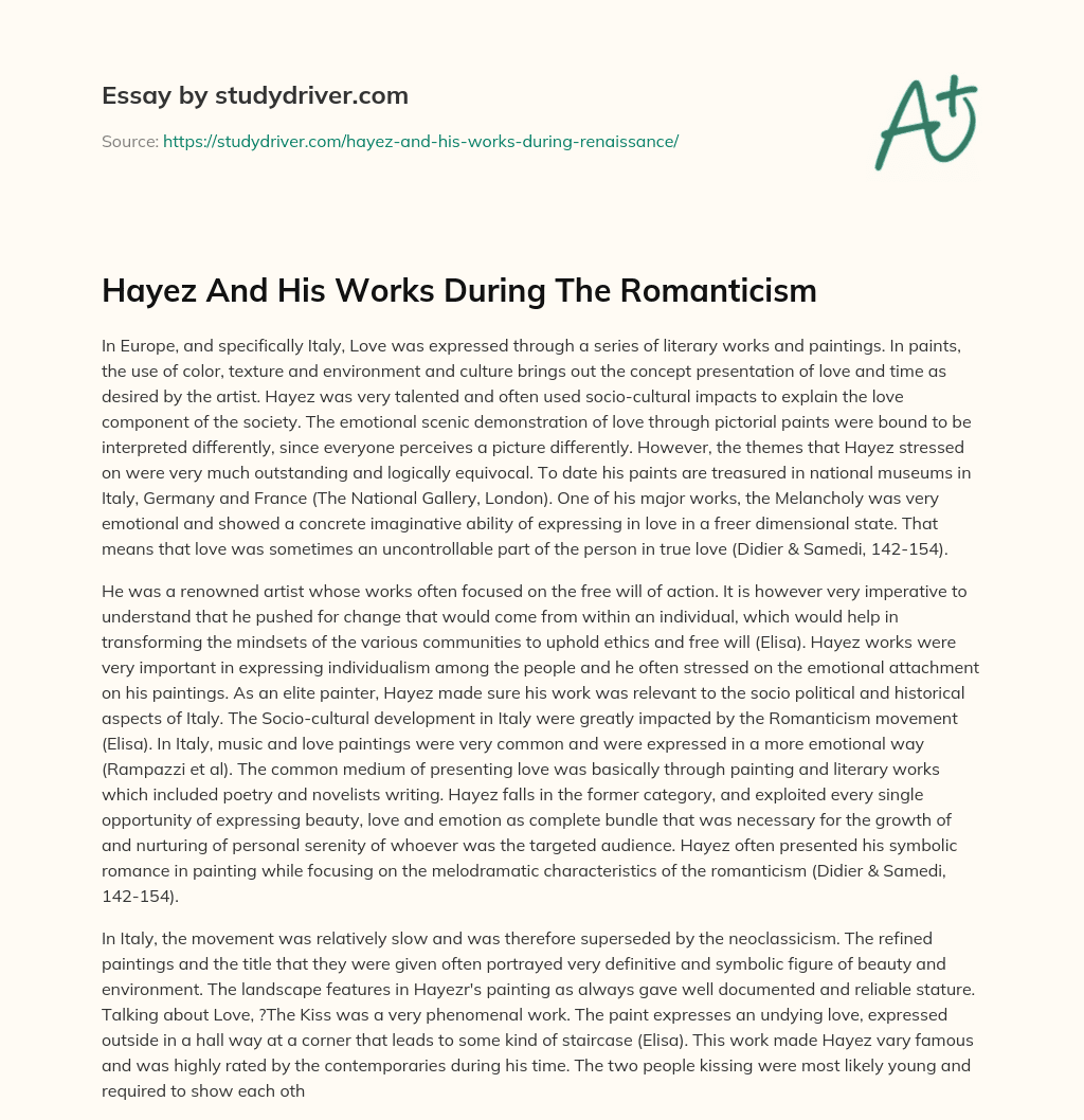 Hayez and his Works during the Romanticism essay