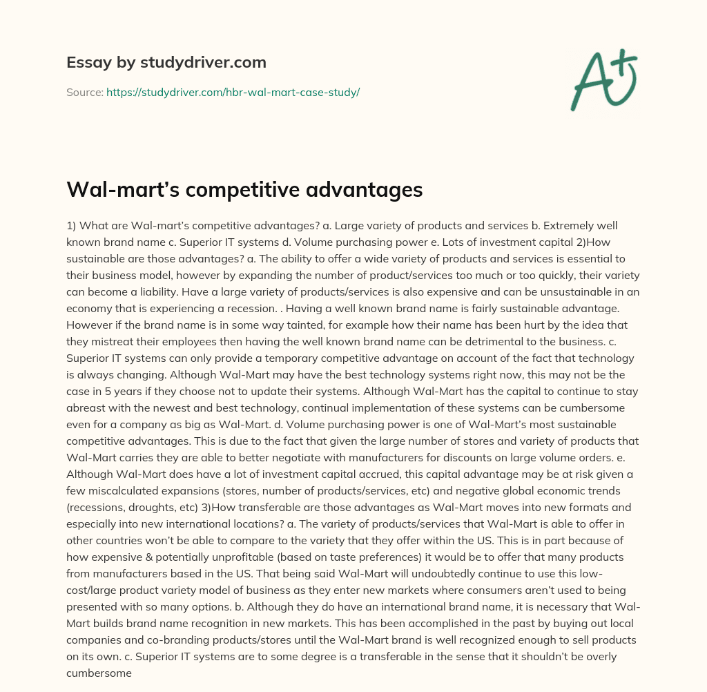 Wal-mart’s Competitive Advantages essay
