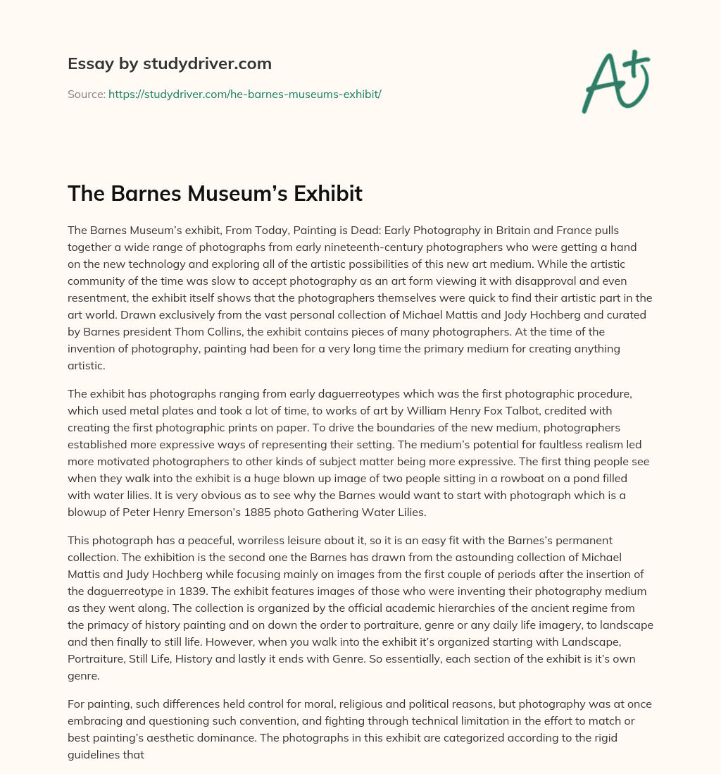 The Barnes Museum’s Exhibit essay
