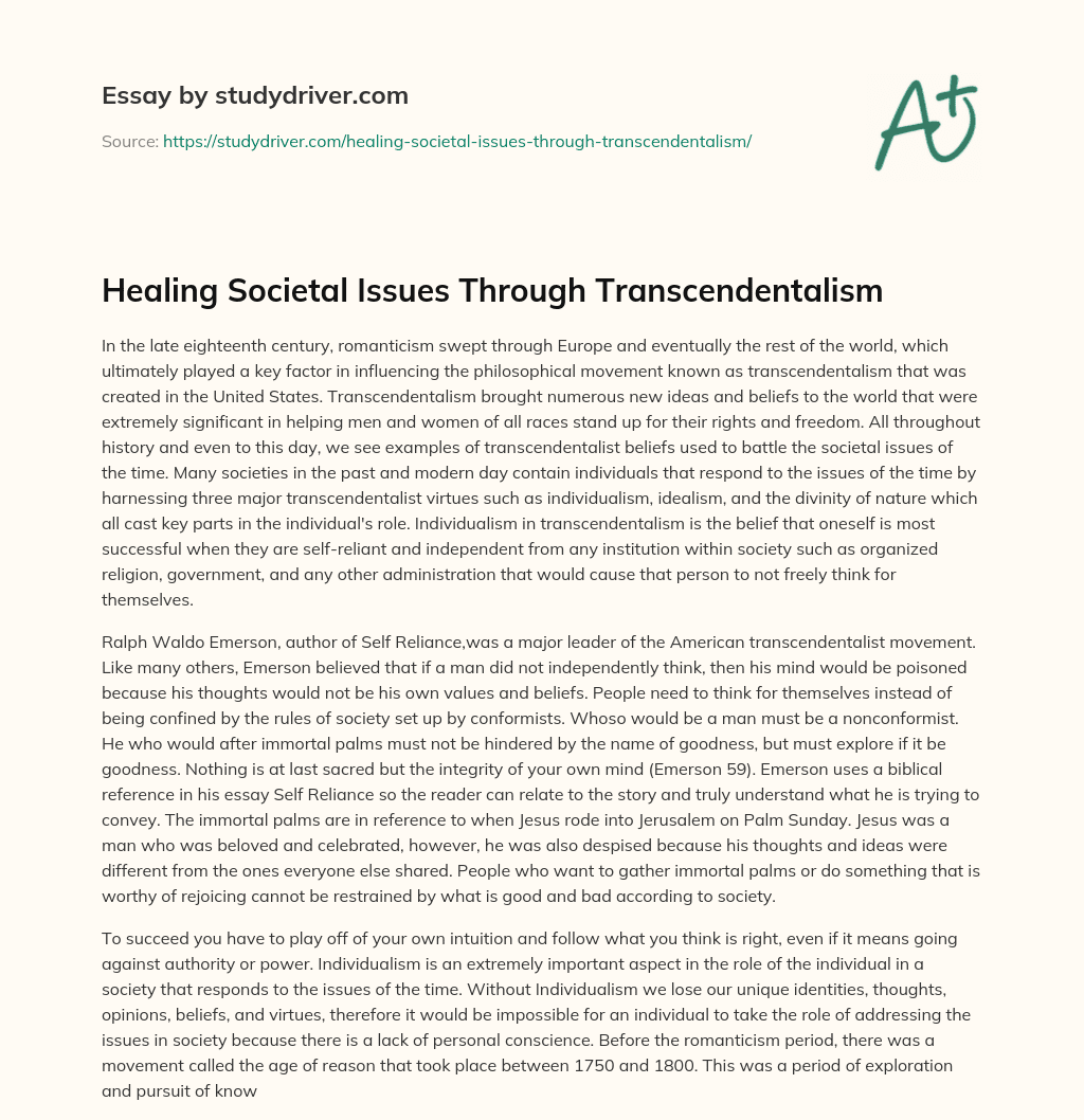 Healing Societal Issues through Transcendentalism essay