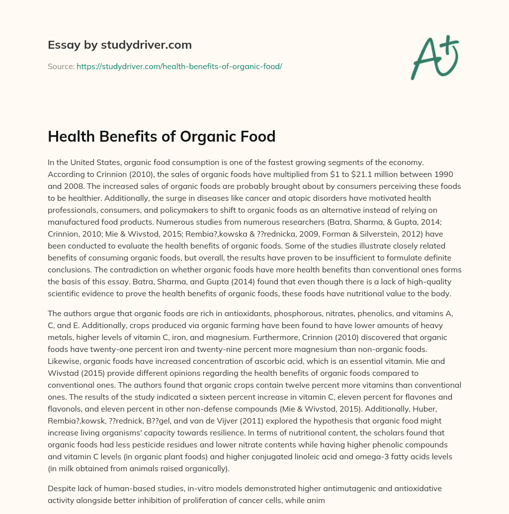 Health Benefits of Organic Food essay