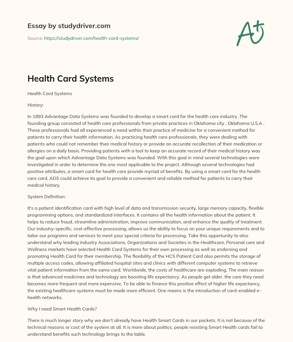 Health Card Systems essay