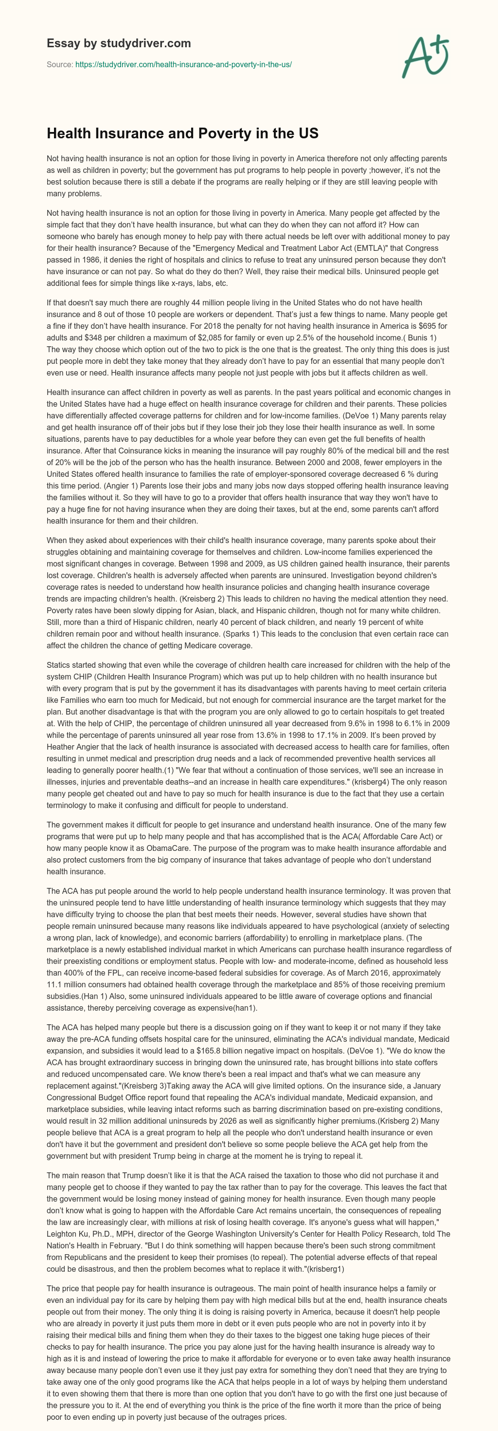 Health Insurance and Poverty in the US essay