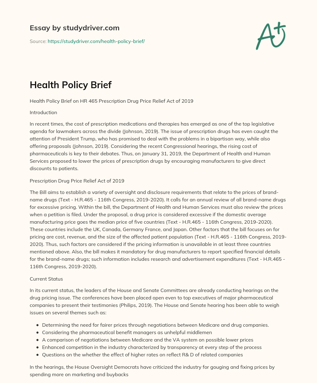 Health Policy Brief essay