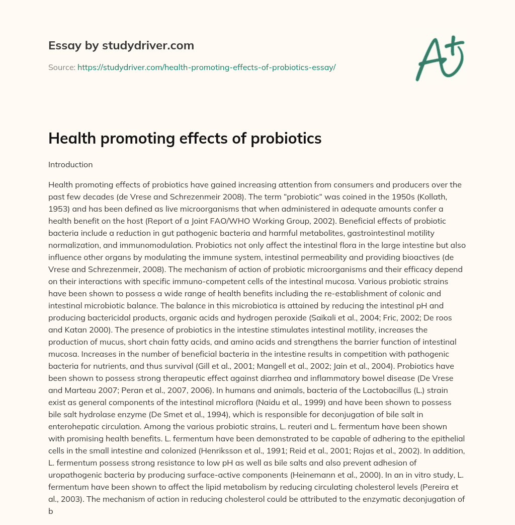 Health Promoting Effects of Probiotics essay