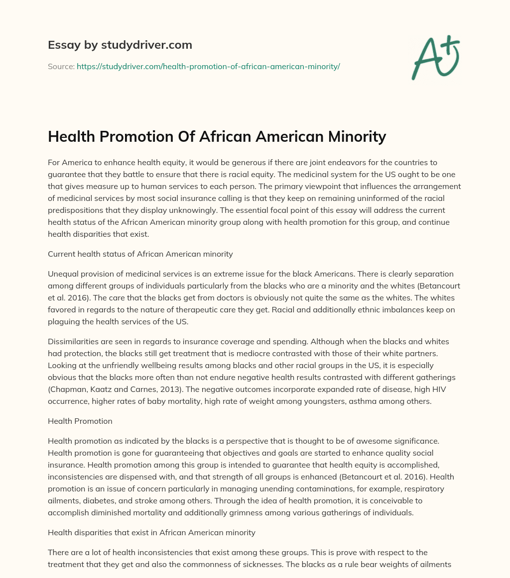 Health Promotion of African American Minority essay
