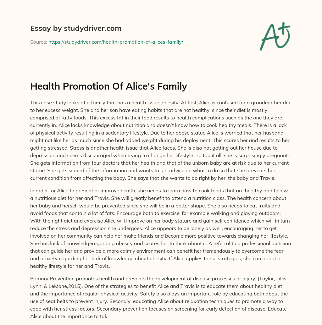 Health Promotion of Alice’s Family essay
