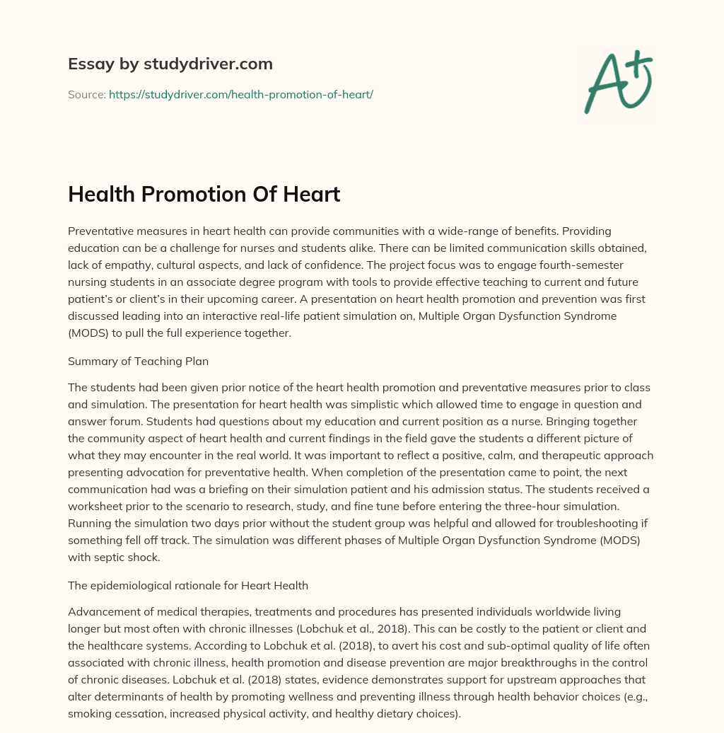 Health Promotion of Heart essay
