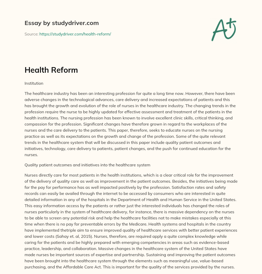 Health Reform essay