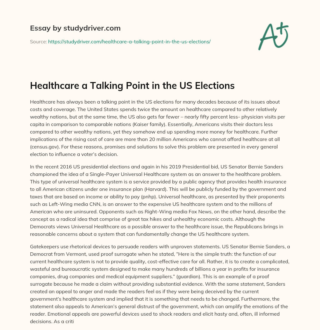 Healthcare a Talking Point in the US Elections essay