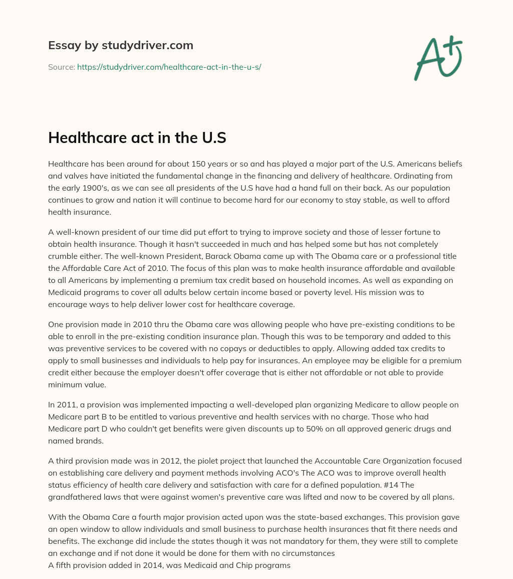 Healthcare Act in the U.S essay