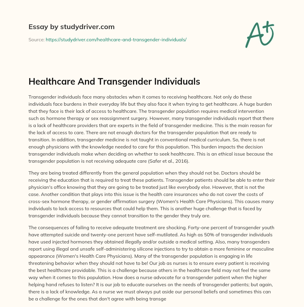 Healthcare and Transgender Individuals essay