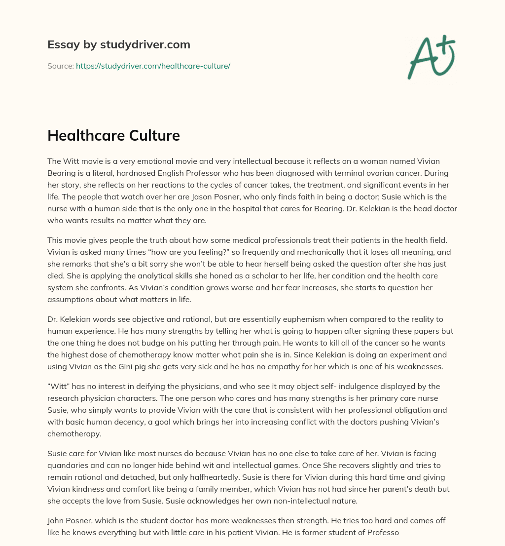Healthcare Culture essay