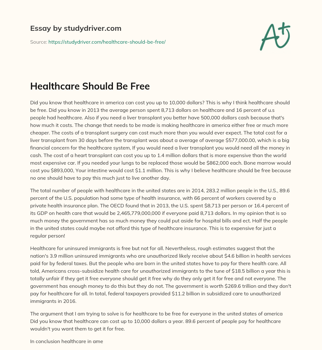 Healthcare should be Free essay