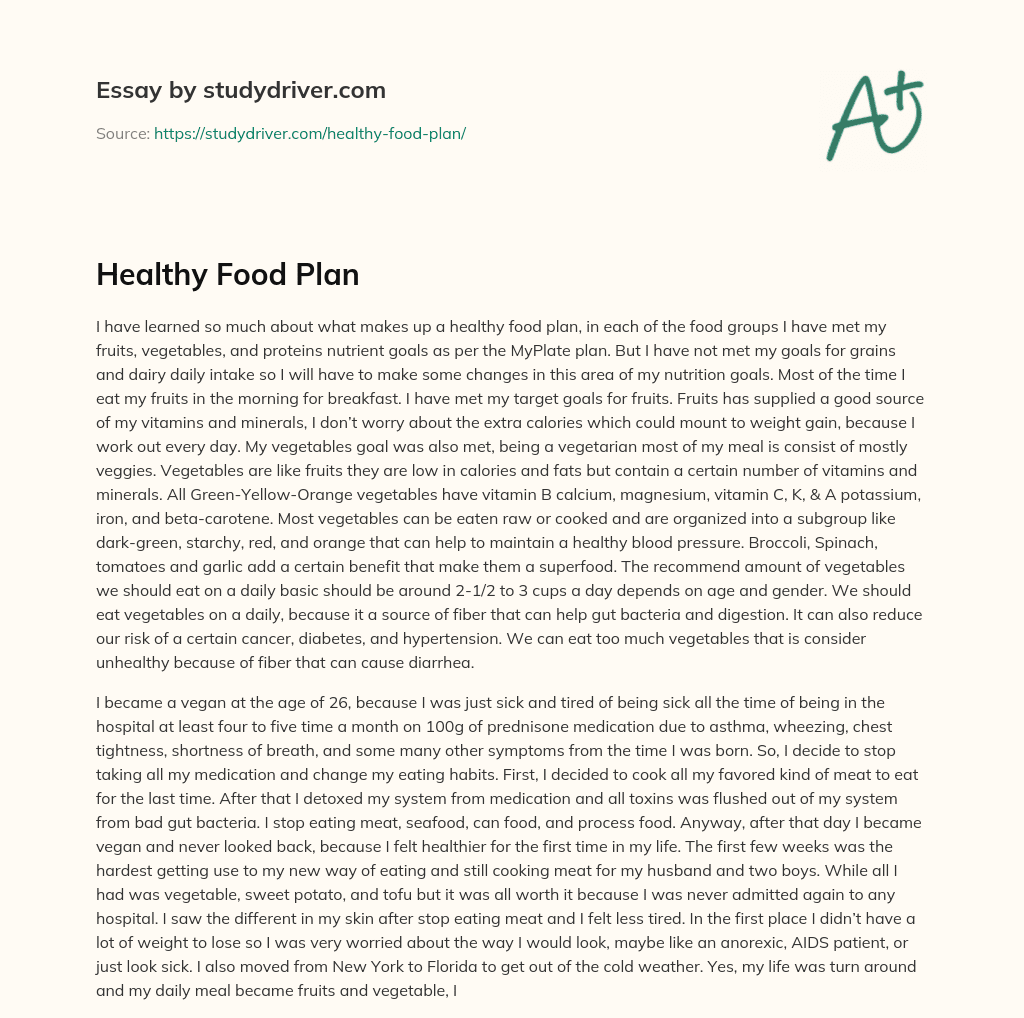 Healthy Food Plan essay