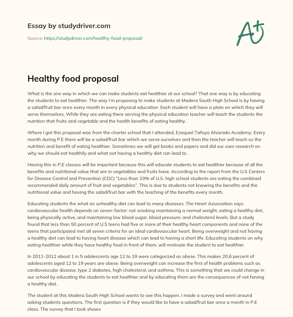 Healthy Food Proposal Free Essay Example StudyDriver