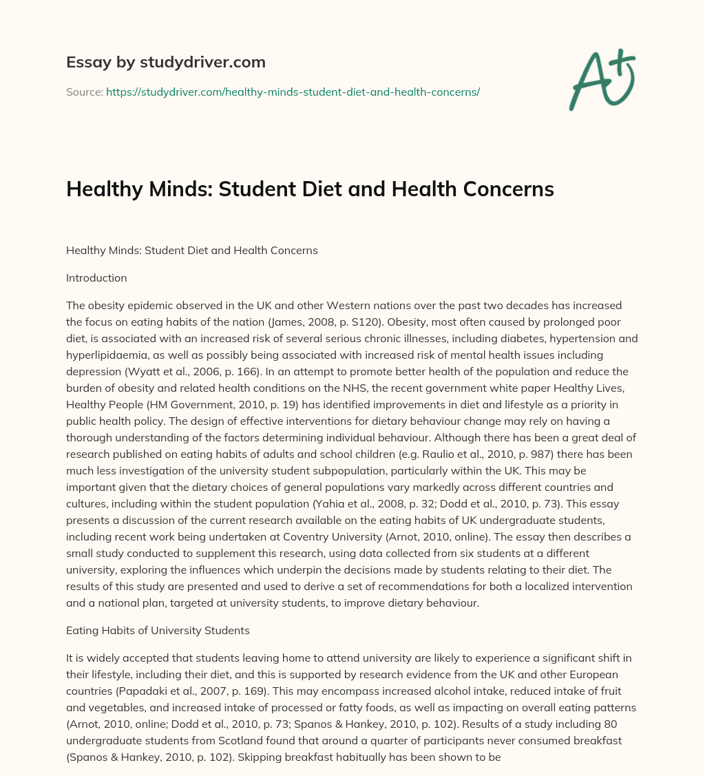 Healthy Minds: Student Diet and Health Concerns essay