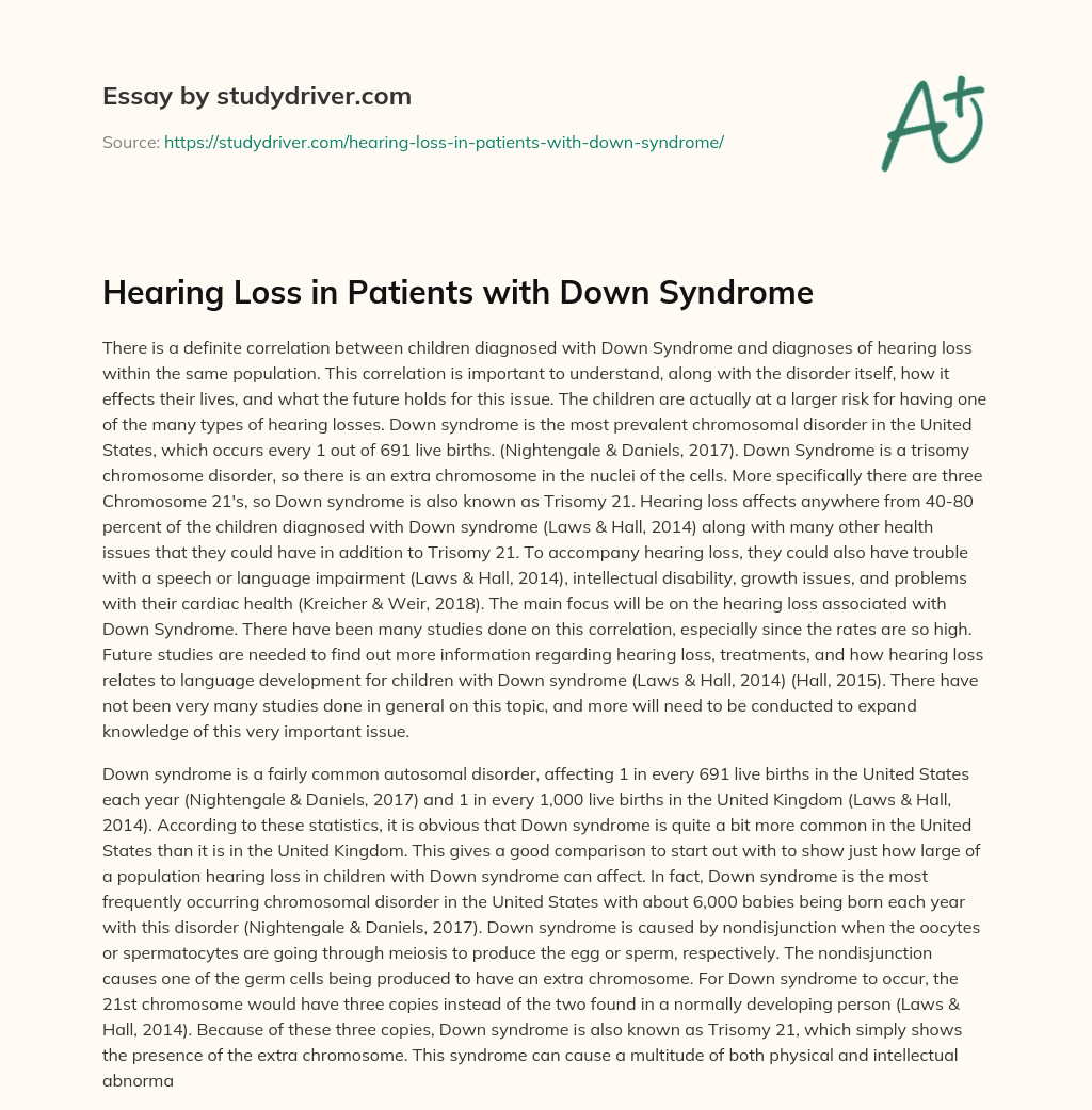 Hearing Loss in Patients with down Syndrome essay