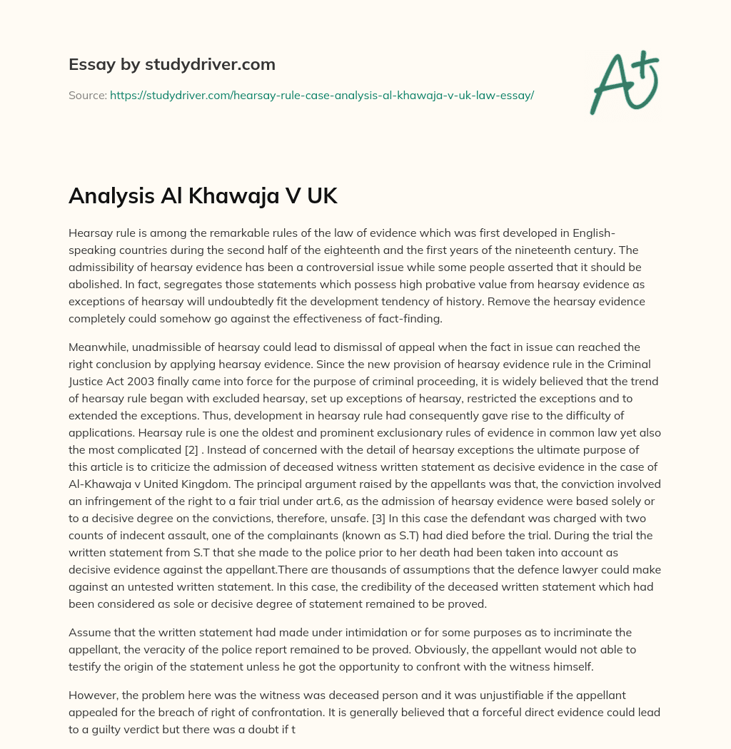 Analysis Al Khawaja V UK essay