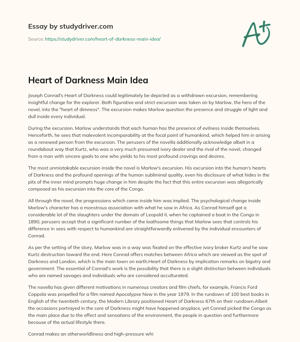 Heart of Darkness Main Idea essay