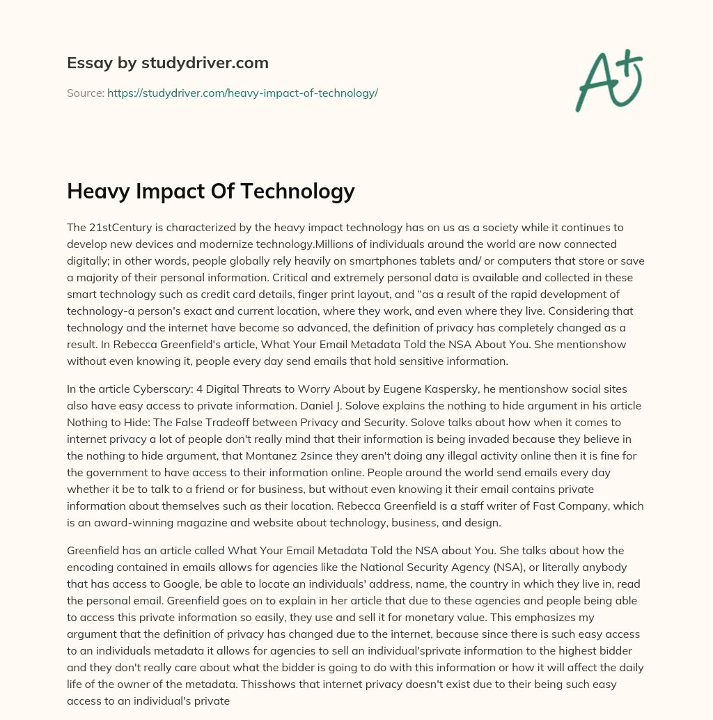 Heavy Impact of Technology essay