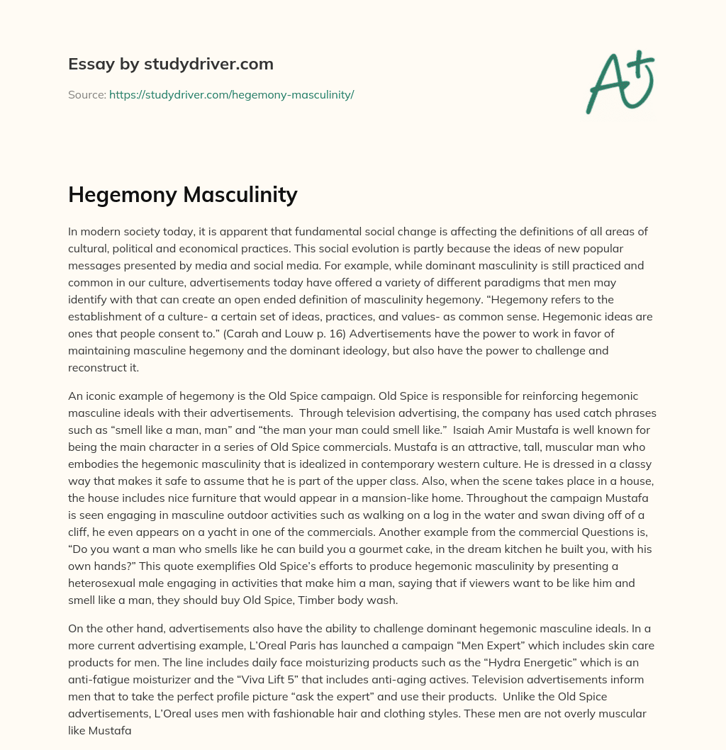 Hegemony Masculinity essay