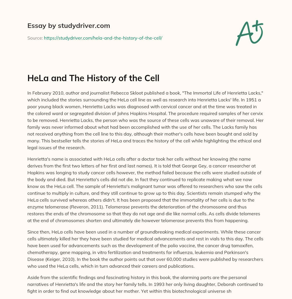 HeLa and the History of the Cell essay