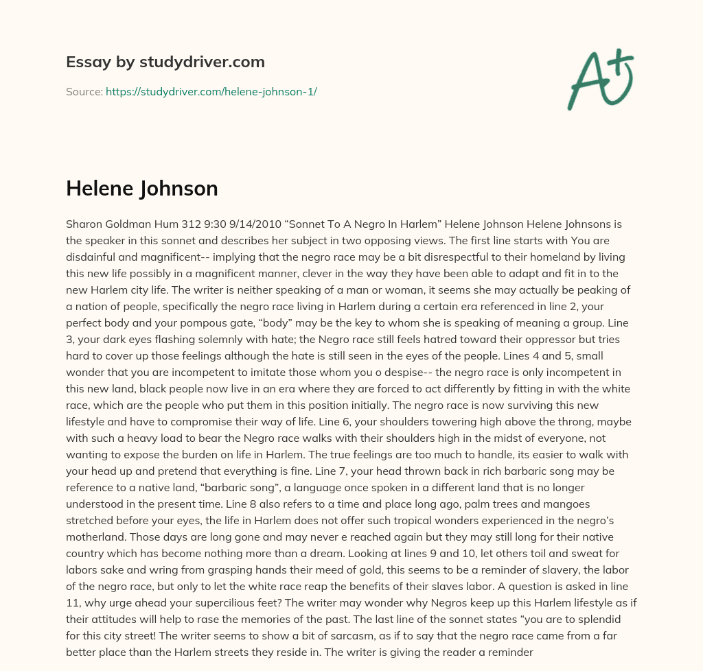 Helene Johnson essay