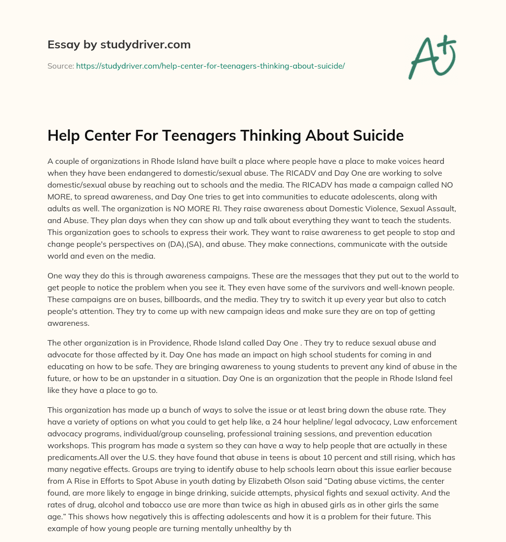 Help Center for Teenagers Thinking about Suicide essay