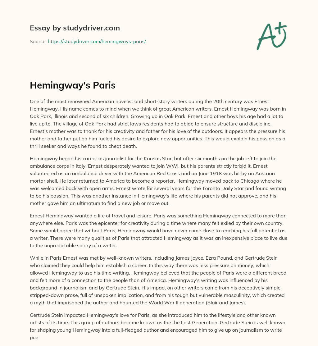 Hemingway’s Paris essay