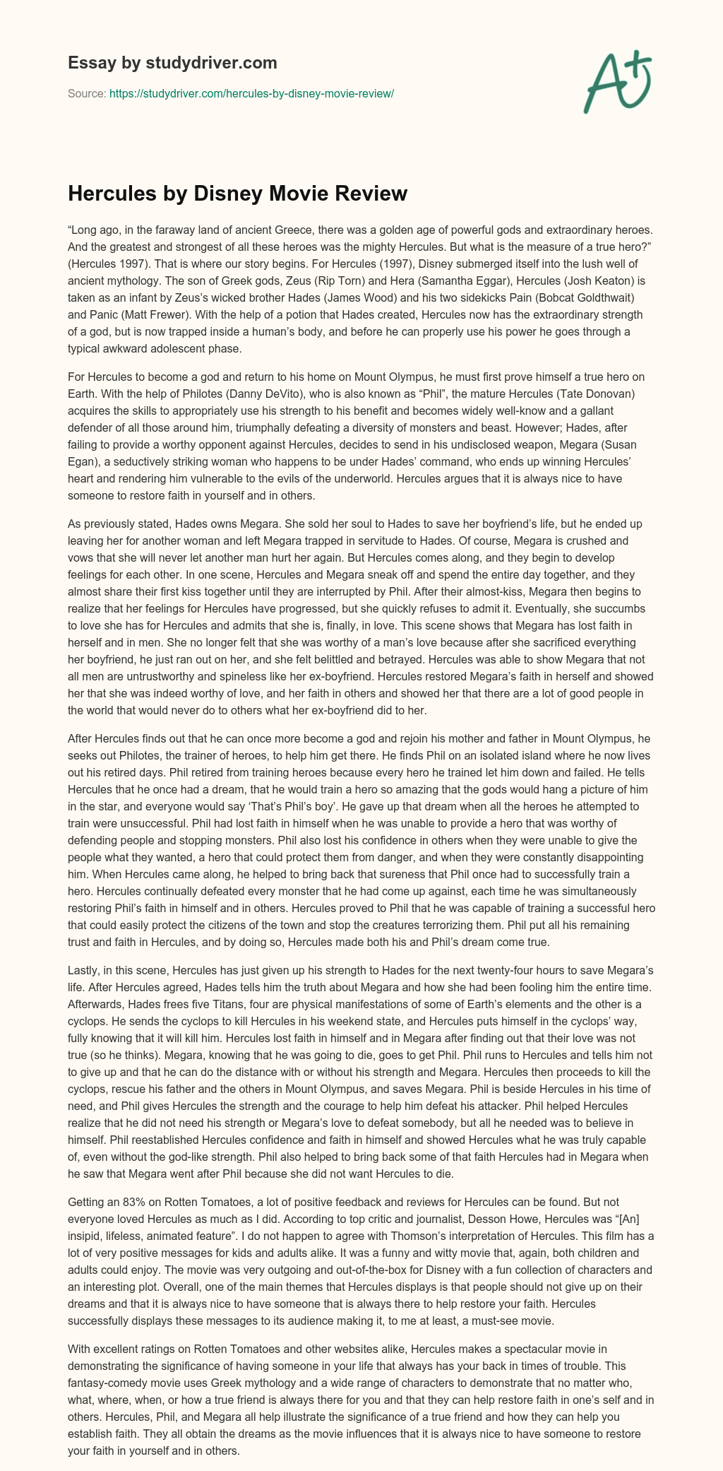 Hercules by Disney Movie Review essay