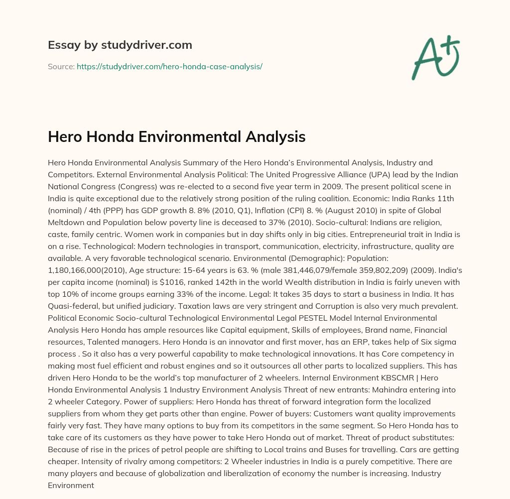 Hero Honda Environmental Analysis essay