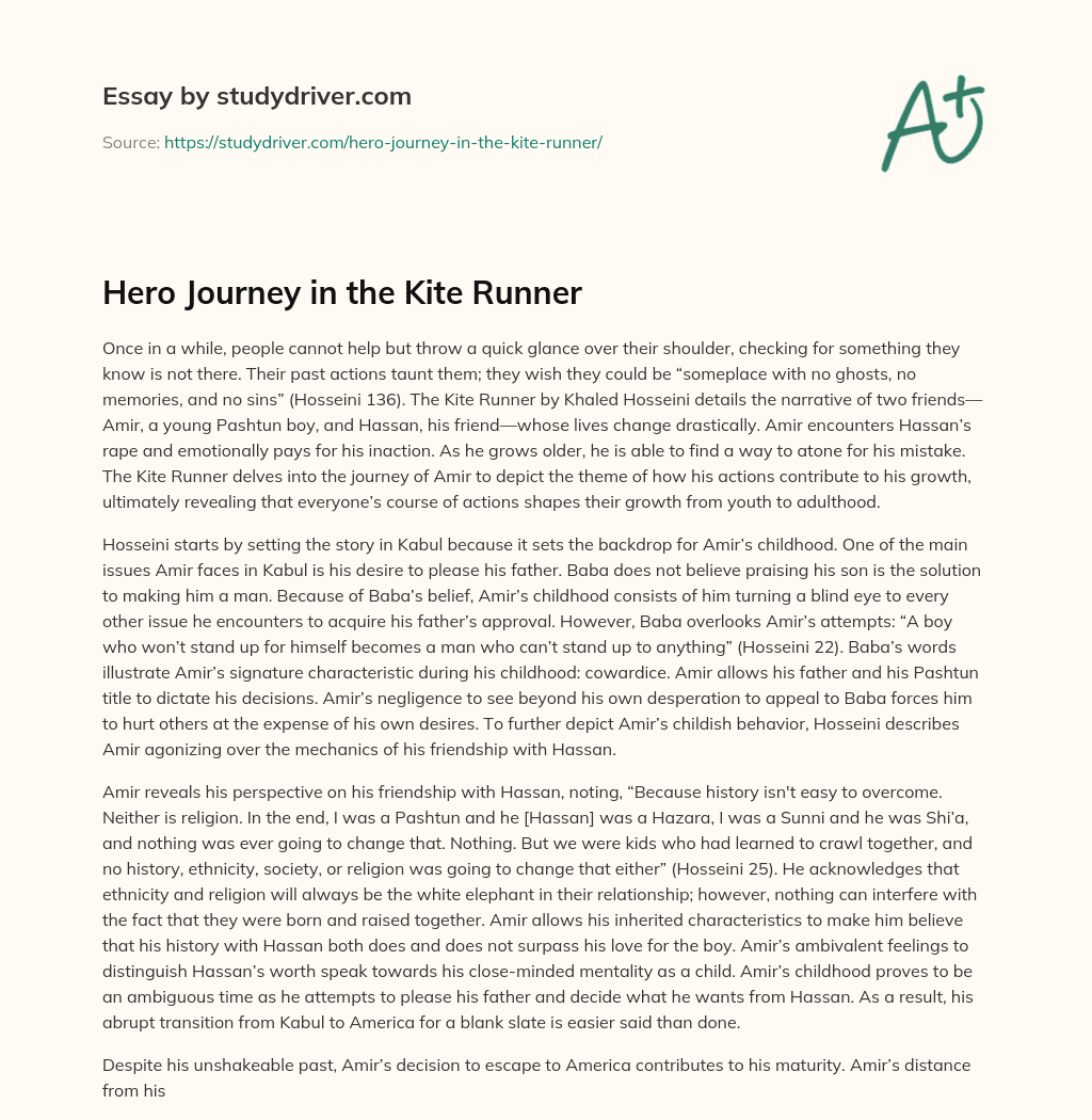 Hero Journey in the Kite Runner essay