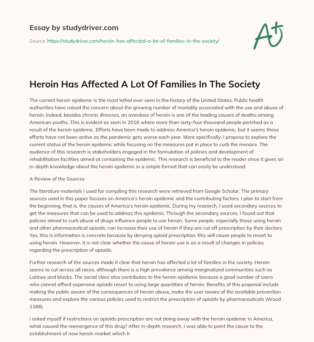 Heroin has Affected a Lot of Families in the Society essay