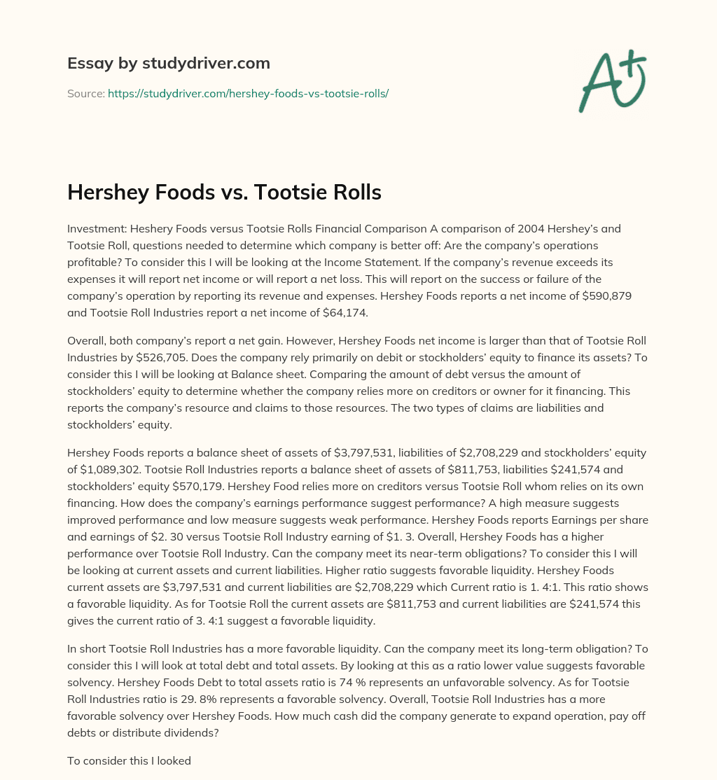 Hershey Foods Vs. Tootsie Rolls essay