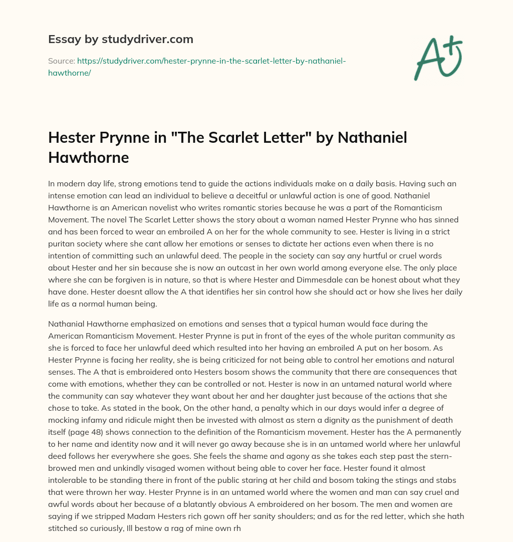 Hester Prynne in “The Scarlet Letter” by Nathaniel Hawthorne essay