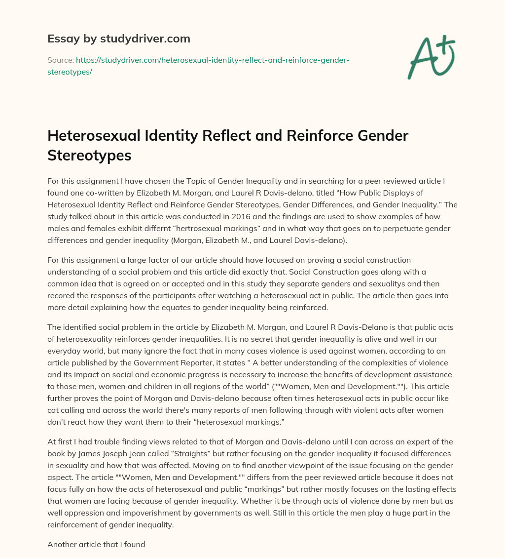 Heterosexual Identity Reflect and Reinforce Gender Stereotypes essay