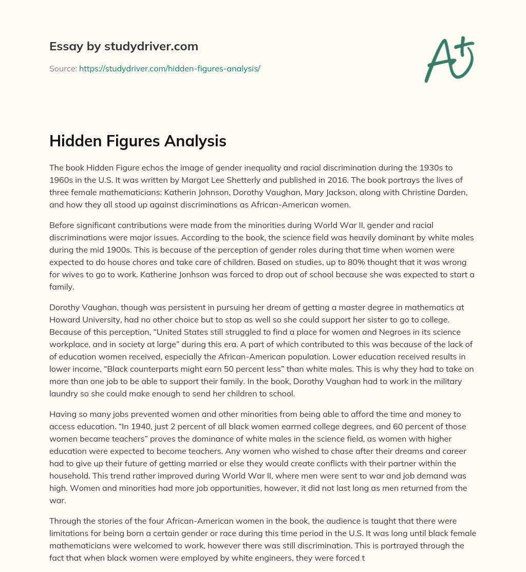 Hidden Figures Analysis essay