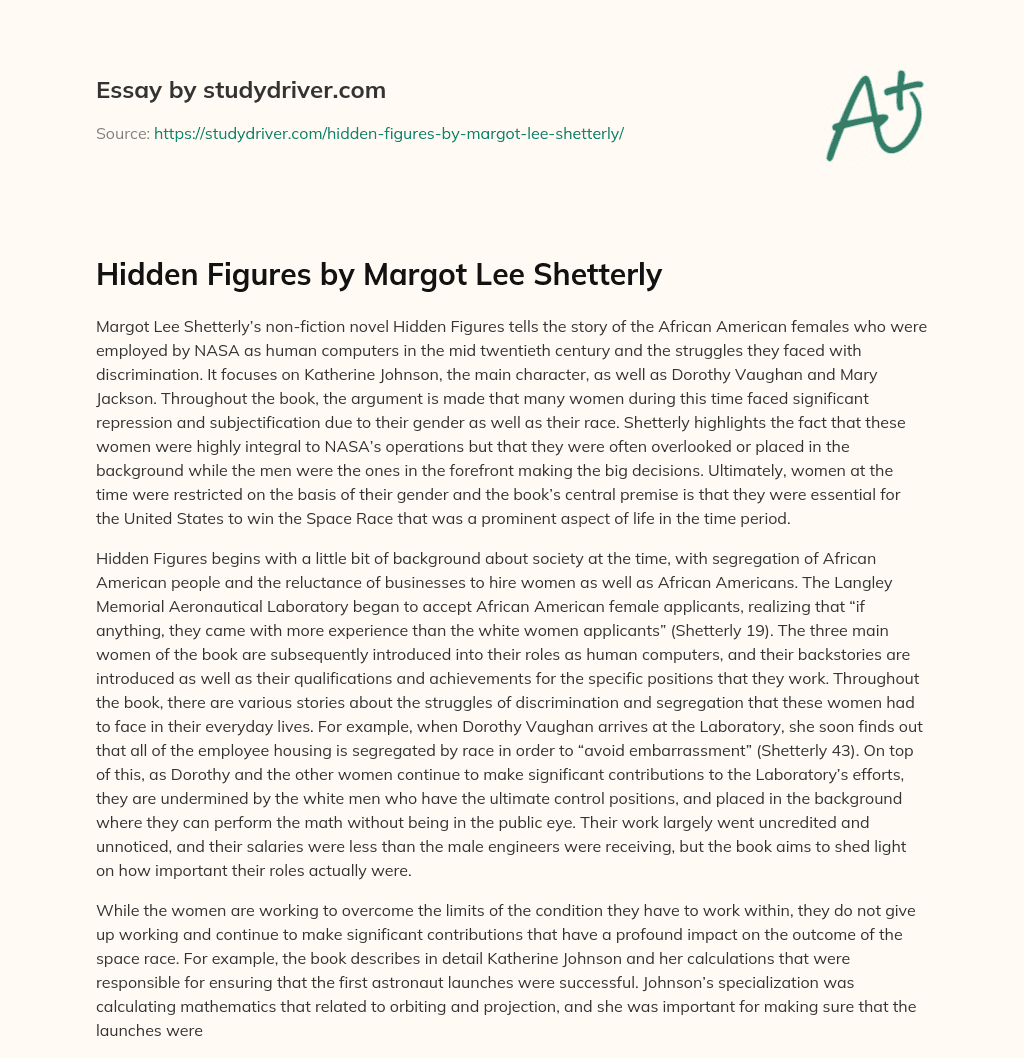 Hidden Figures by Margot Lee Shetterly essay