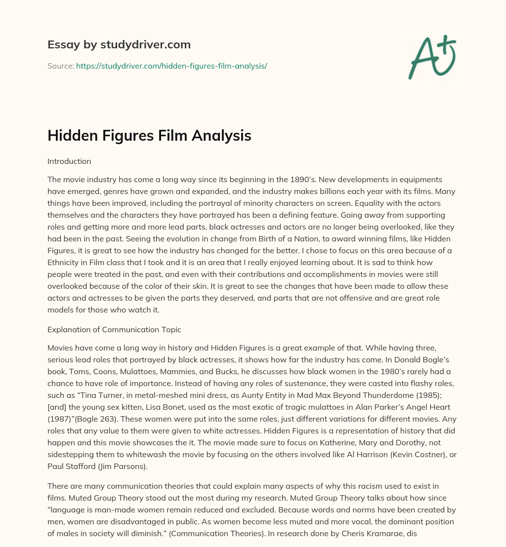 Hidden Figures Film Analysis essay