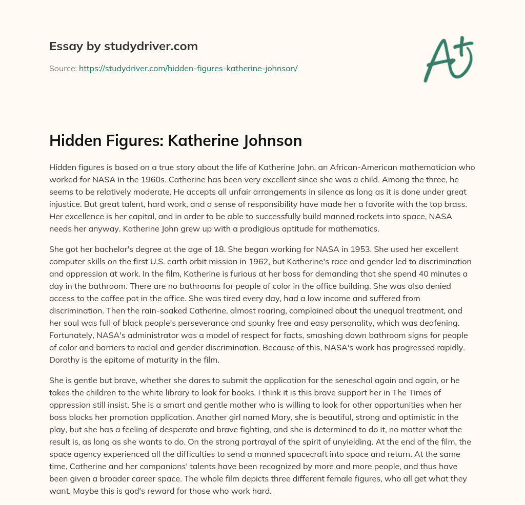 Hidden Figures: Katherine Johnson essay