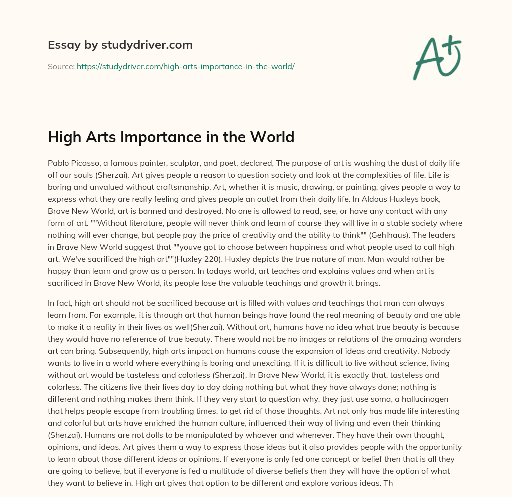 High Arts Importance in the World essay