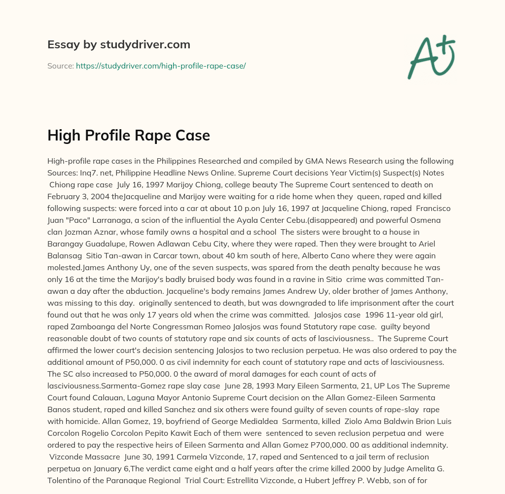 High Profile Rape Case essay
