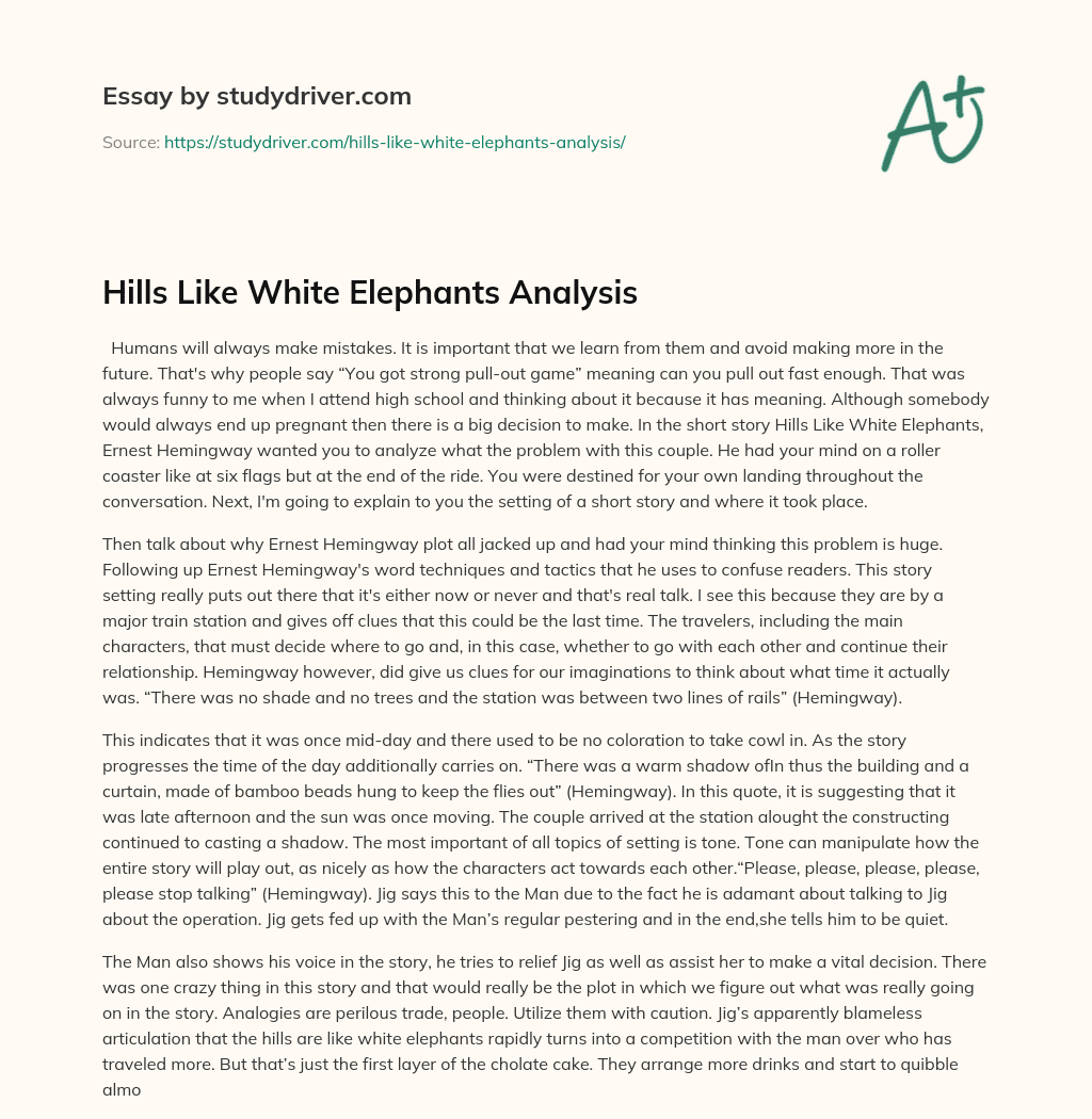 Hills Like White Elephants Analysis essay