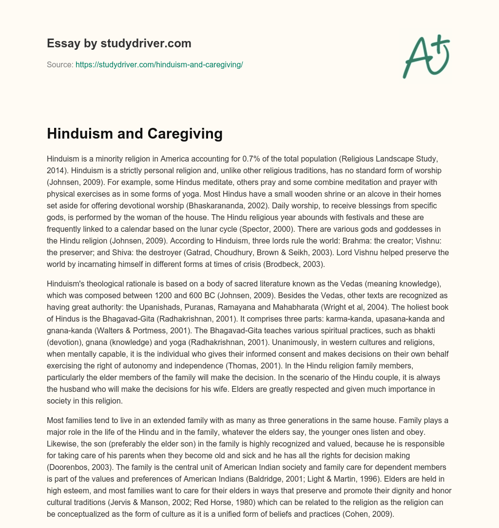 Hinduism and Caregiving essay