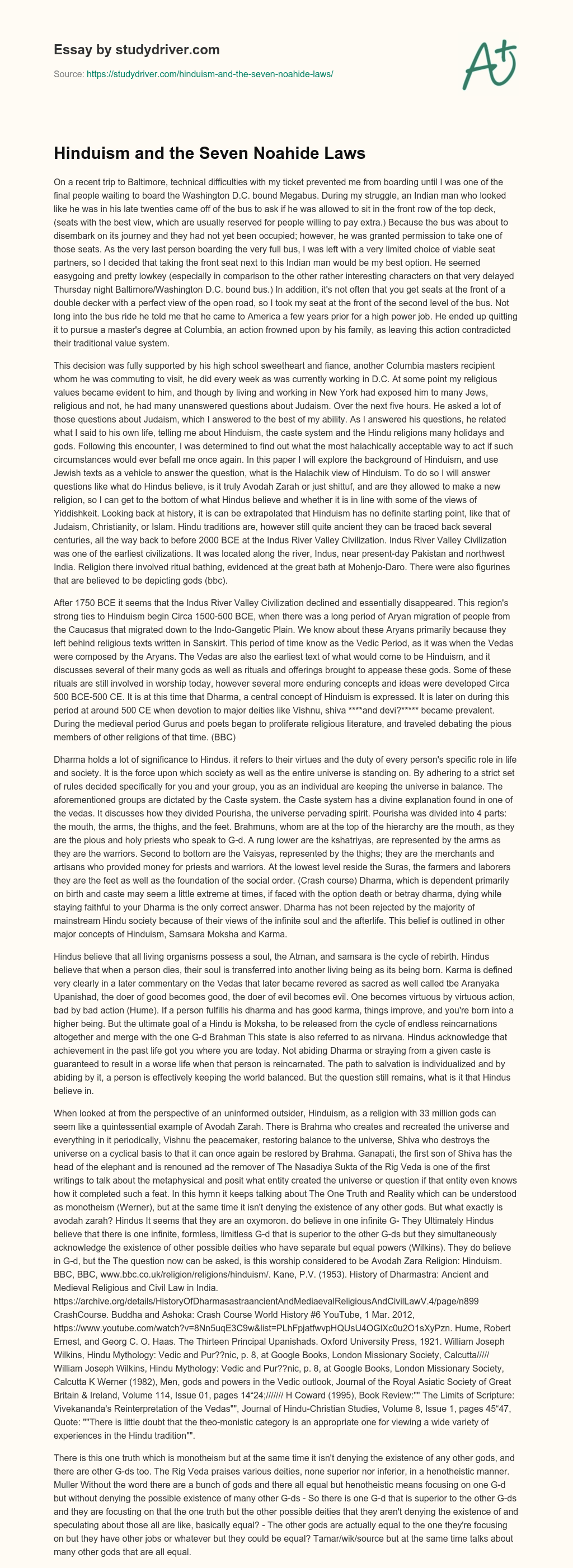 Hinduism and the Seven Noahide Laws essay