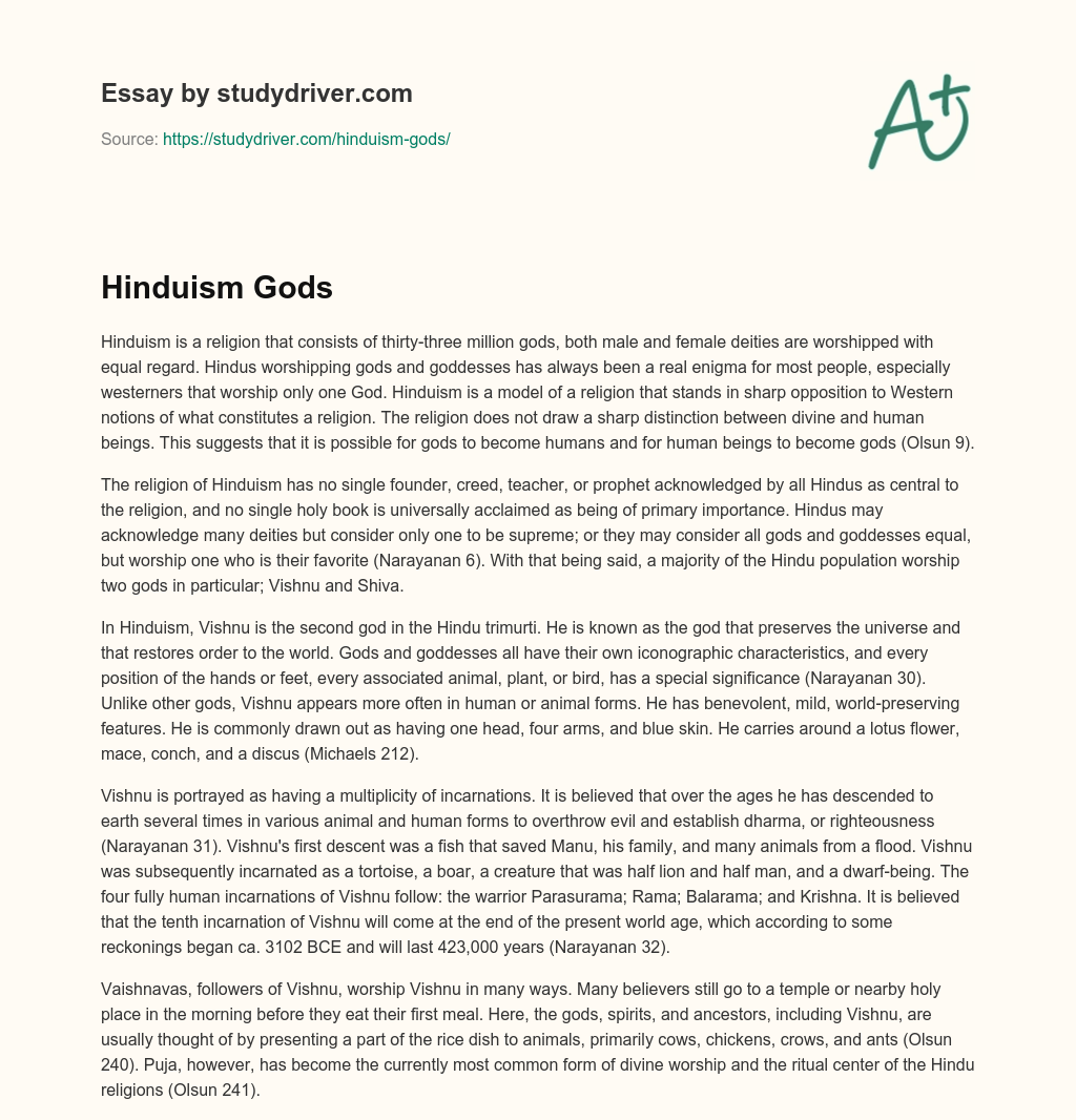Hinduism Gods essay